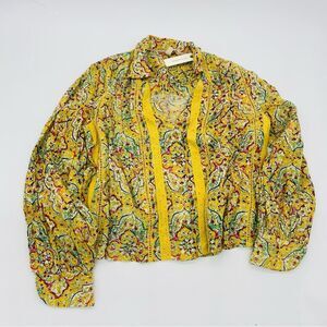 NWT Pilcro Anthropologie yellow embroidered Printed Top